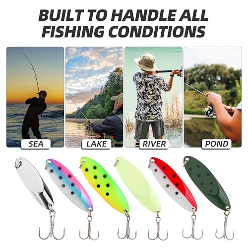 Jigging Spoon Fishing Lures, Slant Cut Metal Spoon with Glow, High Flash, Sharp Treble Hooks, Precision Wobble for Bass, Trout, Pike & Walleye - color: 6PCS, size: 3/4oz