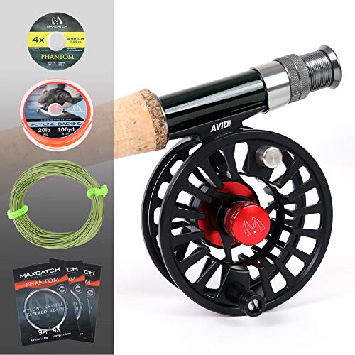 M MAXIMUMCATCH Maxcatch Premier Fly Fishing Rod and Reel Combo Complete 9' Fishing Outfit - color: Premier Rod+Black AVID Reel, size: 7 wt -9' Half-Handle Rod,7/8 Reel