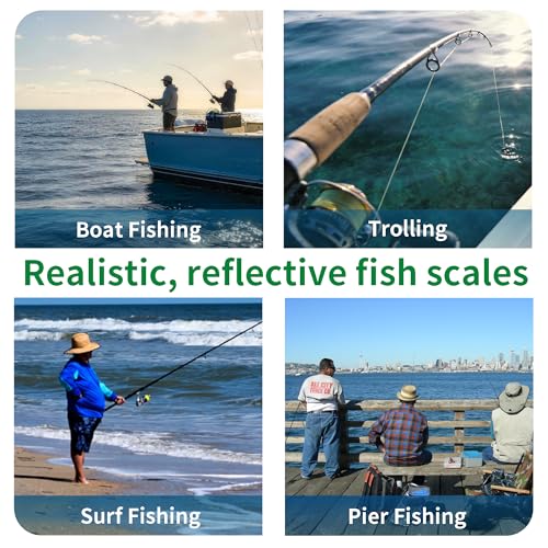 6Pcs Saltwater Fishing Lures with Box, Reflective Jigs Spoon Lure with Ultra-Sharp Treble Hooks, Ocean Salt Water Lures for Tuna, Salmon, Grouper, Snapper, Trolling & Jigging