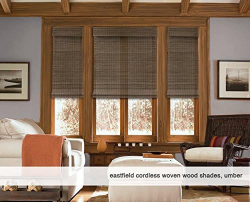 Cordless Woven Wood Roman Shades, 63W x 60H, Hatteras Camel, Sizes 20-72 Wide