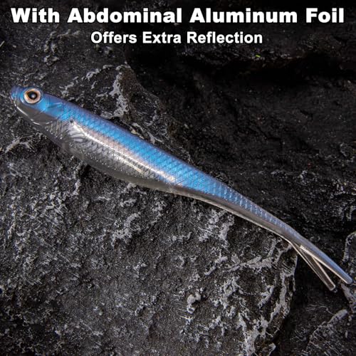 Dr.Fish Soft Plastic Baits, Fork Tail Soft Jerkbait Minnow Lures, 3 to 4-3/4 Inches Soft Swimbaits Jerk Shad Baits Crappie Bass Fishing Lures - color: Purple, size: 4"-5 Pack