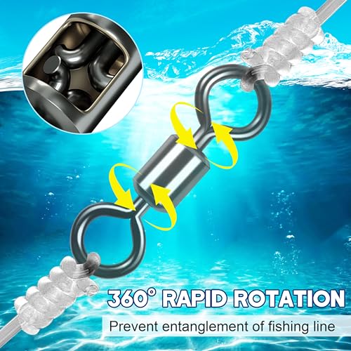 Rolling Barrel Fishing Swivel,120pcs Stainless Steel Black Nickel Fishing Line Connector Swivels Fishing Tackle for Saltwater 30LB to 335LB - size: 120pcs 2#-88lb