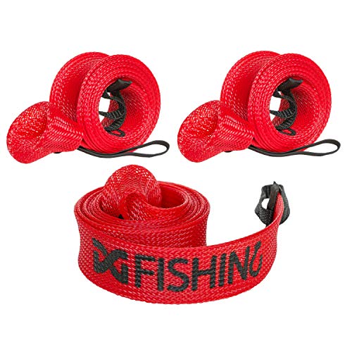 Fishing Rod Sleeve, 3 Pack, 7ft Spinning Rod Protector/Rod Sock/Rod Cover - color: Red