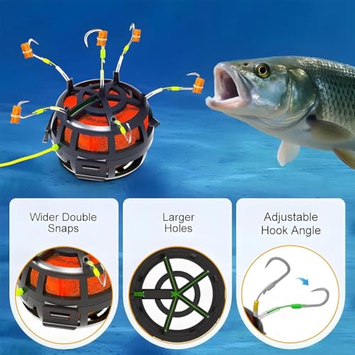 Reverse Bottom Bait Cage Fishing Hook, 360° Floating Bait Cage Fishing Hook, 6-Hooks Carp Feeder Rig, Spring Baits Cages Trap Fishings Hooks, Freshwater Saltwater for Carp, Catfish, Tilapia(2PCS,No. 8 - color: 2pcs, size: No. 8