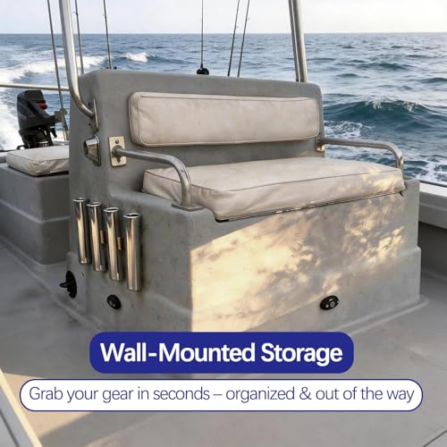 Wall Mounted 4 Tubes Linked Stainless Steel Fishing Rod Holder for Boat | Boat rod storage, rust-proof marine steel, vertical space-saving, self-draining base, hands-free gear organization
