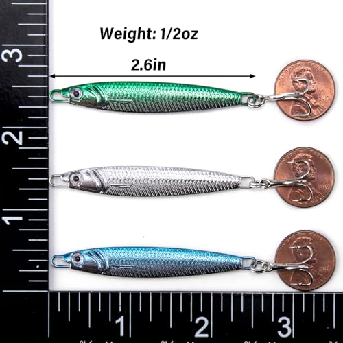 Dr.Fish Fishing Jigs Jigging Spoon Saltwater Fishing Lure Casting Metal Spoon Surf Fishing Mackerel Striper Lures Stinger Bluefish Vertical Diamond Jig - color: Blue, size: 1/2oz-3 Pieces