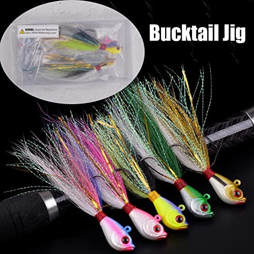 Bucktail Jigs Saltwater Fishing Lures Bucktail Fishing Jigs Surf Fishing Lure Swimbait Jig Heads Hook for Bass Walleye Flounder Striper 1/4oz 1/2oz 1oz 1.5oz 2oz - size: 1/4oz-5pcs