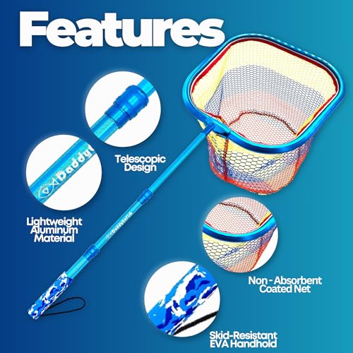 DaddyGoFish Kids Fishing Net - Extendable Telescopic Landing Net for Boy Girl Children Catching Small Fish Crab Shrimp Minnow Dragonfly Beach Pier Lake River Ocean - color: Style 3 (2 Pack, Blue + Blue)