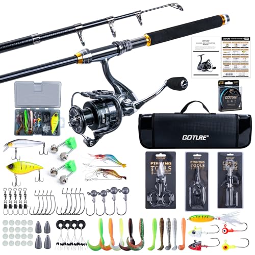 Goture Fishing Rod and Reel Combos,1.8M-2.7M Telescopic Fishing Pole Spinning Reel Line Lures Set with Carrier Bag,Telescopic Rod Kit for Starter Travel Saltwater Freshwater Gear Gift - color: C5:Fishing Full Kit with Carrier Bag, size: 9 ft/2.7 m