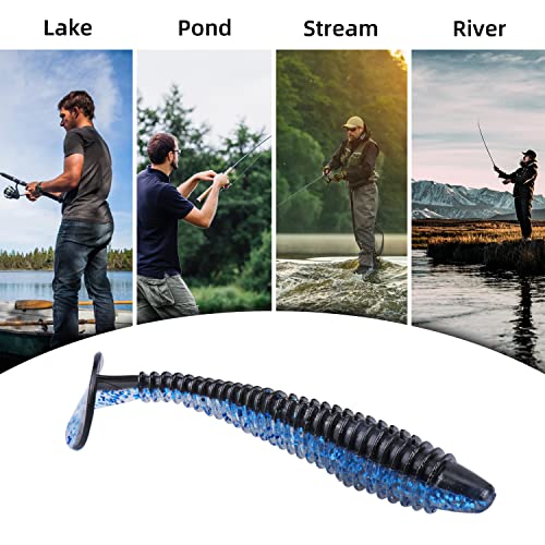 Paddle Tail Swimbaits 100/80/50PCS, 5/4/3/2 inch Soft Fishing Lures Bulk Pack – Durable Lifelike Action Lures for Bass, Trout, Crappie – Freshwater & Saltwater Fishing Gifts - color: Blue-Black, size: 5in, 50pcs