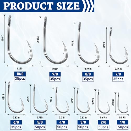 Fishing Live Bait Hooks, 35/50pcs Stainless Steel Fishing Hooks Inline Tuna Surf Fishing Circle Hooks Strong Sharp Saltwater Fishing Hooks 1/0-10/0 - size: 10/0-35pcs