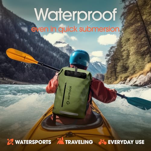 Earth Pak Waterproof Backpack - Heavy Duty Hiking Backpack - Roll-Top Closure Bag - Cushioned Dry Bag Waterproof Phone Case - color: Green, size: 85L
