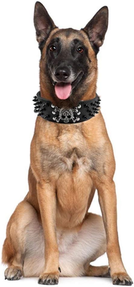 Serijoars Spiked Studded Dog Collar, PU Leather Dog Collar, Adjustable Pet Collars for Medium or Large Breed Pet (XL, Gold Brown2)