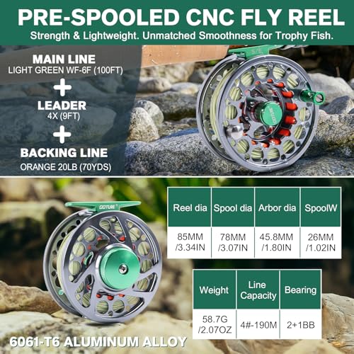 Goture Fly Fishing Rod and Reel Combo & Gear Bag, 9FT Fly Rod, Pre-Spooled Reel, Fly Line, Flies, Leader, Tippet, Forceps, Nipper and Complete Starter Kit - size: 6wt