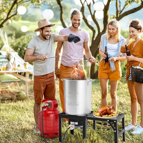 ROVSUN 30QT Turkey Fryer & 10QT Fish Fryer Kit w/ 55,000BTU Propane Stove, Aluminum Outdoor Deep Fryer & Seafood Boiler Steamer w/Baskets, Thermometer, Marinade Injector, Turkey Rack & Rack Lifter - size: 30QT&10QT