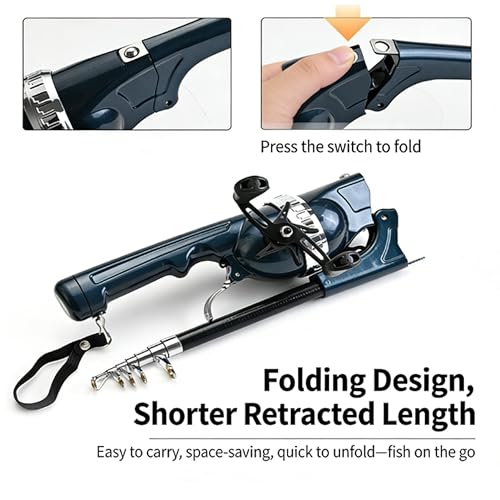 Folding Fishing Pole & Reel Combos Collapsible Telescopic Mini Fishing Rod, Ultra-Compact Foldable Gear for Travel, Hiking & Backpacking Enthusiasts