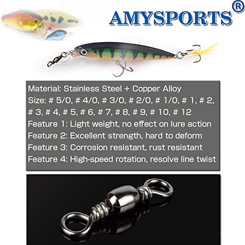 AMYSPORTS High Strength Fishing Swivels Barrel Solid Ring Barrel Fishing Swivel Rolling Fishing Tackle Line Connector Saltwater Freshwater Stainless Steel Accessories - size: Size7 (51lb) 50 pcs