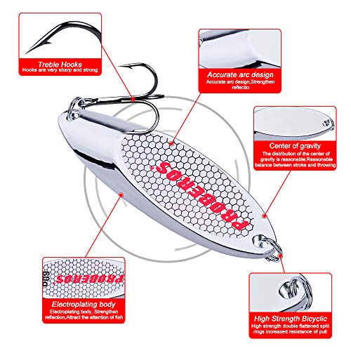 PROBEROS Fishing Spoons Lures Bass Baits Jigging Bait Tackle with Treble Hooks Hard Metal Spoon Fishing Lure Weight Pick 10 Pcs/Pack Silver Gold - color: 10PCS Silver, size: 32G-1.15OZ