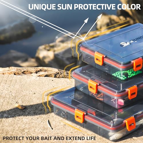 RUNCL Fishing Tackle Box, Waterproof Airtight Stowaway, 3600/3700 Tray Tackle Box with Adjustable Dividers, Plastic Storage Organizer(3700 and 2pcs smaller 3600) - color: 3700 and 2pcs smaller 3600