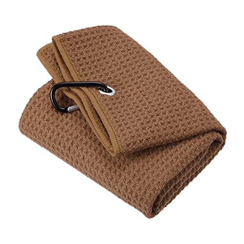 PATIKIL 20"x16" Tri-Fold Golf Towels, Waffle Pattern Towels Soft Fiber Strong Water Absorption with D Clip for Golf Lovers, Brown - color: Brown, size: 20"x16"