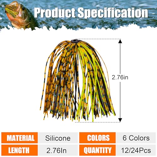 OROOTL Silicone Jig Skirts Spinnerbait Skirt Replacement Bass Fishing Lures for DIY Spinner Baits Buzzbaits Squid Jig Accessories - color: C-Skirts-12pcs