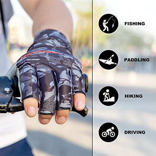 Bassdash ALTIMATE UPF 50+ Sun Protection Fingerless Fishing Gloves Men - color: Black Camo, size: Large