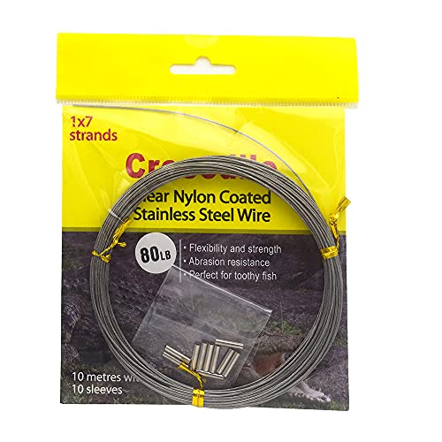 5LB-280LB 7 Strands Stainless Steel Wire Leader Nylon Coated-32.8ft Fishing Leader with 10pcs Crimp Sleeves - color: Silver, size: 20LB