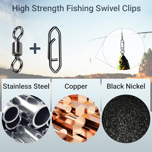 QISHUO Stainless Steel Fishing Swivels Lure Tackle Clips Snap Swivels Strength Barrel Saltwater Swivel Fishing Rolling Black Nickel - size: Size 8+S (21lb) 50 pcs