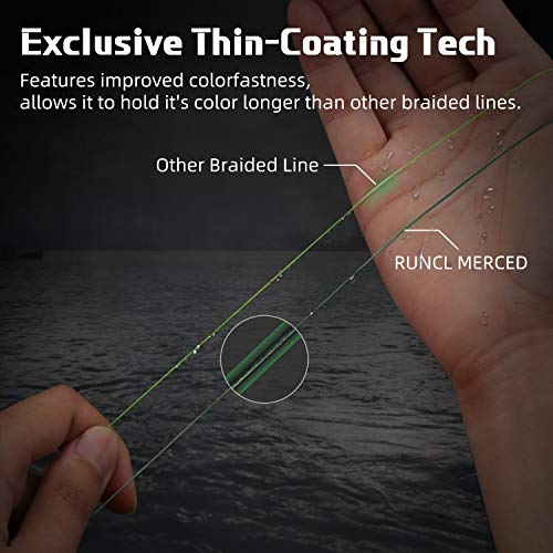 RUNCL Braided Fishing Line Merced, 1000 500 300 Yards Braided Line 4 8 Strands, 6-200LB - Proprietary Weaving Tech, Thin-Coating Tech, Stronger Smoother for Freshwater Saltwater - color: Moss Green, size: 10lb/500yards (4 Strands)