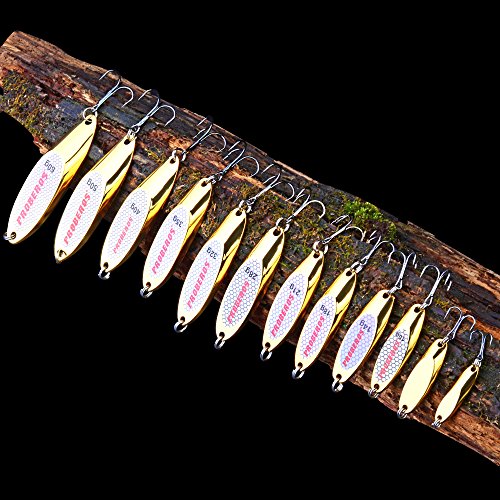 PROBEROS Fishing Spoons Lures Bass Baits Jigging Bait Tackle with Treble Hooks Hard Metal Spoon Fishing Lure Weight Pick 10 Pcs/Pack Silver Gold - color: 10PCS Gold, size: 7G-0.25OZ