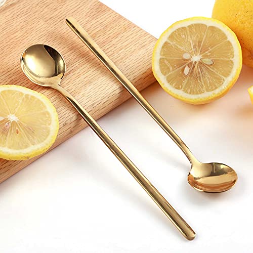 4 PCS 6.7 Inches Coffee/ Tea Spoons Long Handle, Gold, Ice Tea, Espresso Stainless Steel Long Spoons for Stirring