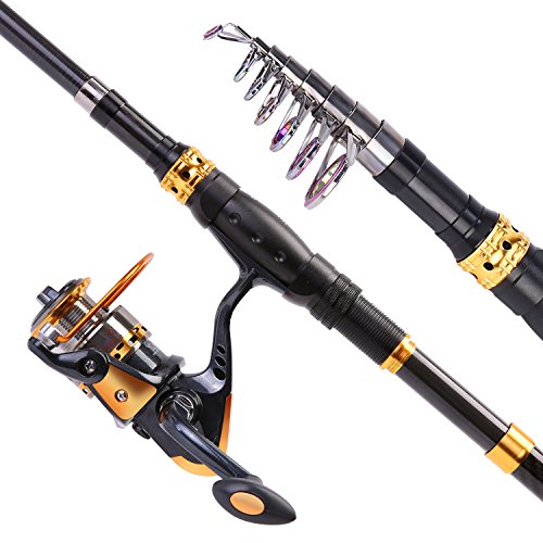 Sougayilang Fishing Rod Reel Combos Carbon Fiber Telescopic Fishing pole with Spinning Reel for Travel Saltwater Freshwater Fishing - color: Fishing Full Kit, size: 8.86 ft