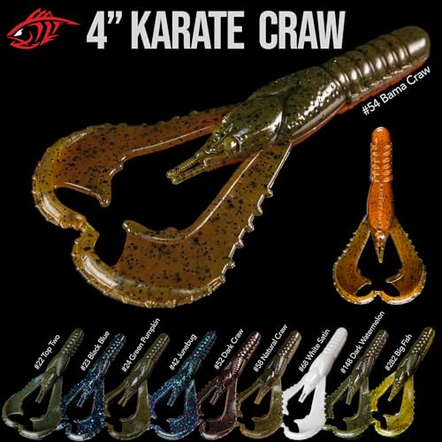 Lunker City Fishing Karate Craw 3" or 4" Soft Plastic Crawfish Bass Lure Open Claws Bait, 7 Per Bag, Made in The USA - color: #23 Black/ Blue, size: 4"