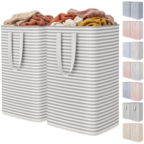 Lifewit 2 Pack Laundry Basket 80L Each, Collapsible Clothes Hamper with Reinforced Handles, Freestanding Waterproof Design for Bedroom and Laundry Room, Grey 160L Total