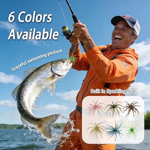 4Pcs Dice Bait, Floating TPR Swimbait with Reflective Stars,Tentacle Creature Lure, Sea Urchin Style Soft Plastic Baits, for Bass Fishing Drop Shot, Wacky Rig/Neko Rig and Finesse, Slow Sinking - color: Gold(L), size: 11cm/4.33inch