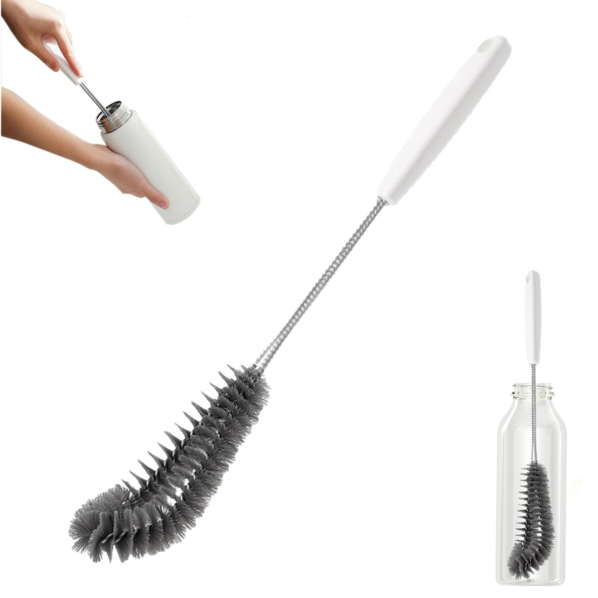 16 inches Long Handle Black Bottle Cleaning Brushes - Perfect for Baby Bottles, Sports Bottles, Glassware, Mugs, Jars, and Stemware (1-pc)