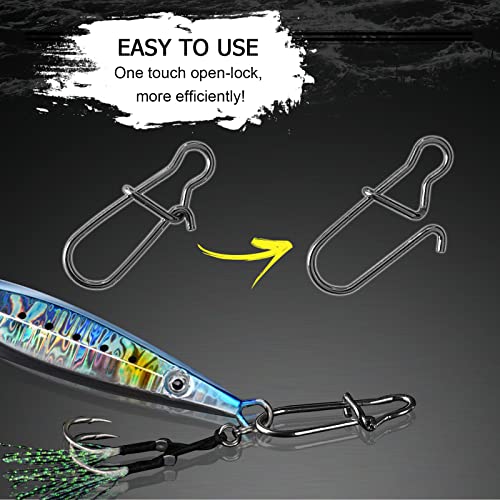 AMYSPORTS High Strength Fishing Snap Clip Duo Lock Snap Swivel Stainless Quick Change Fishing Snaps Solid Black Nickel 26lb-220lb - size: Size6（110lb）100pcs