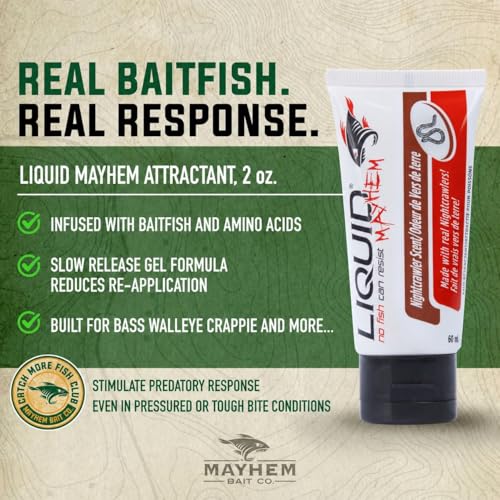 Liquid Mayhem Nightcrawler Fish Attractant Gel 60 ml / 2 oz · 60 Uses – Real Anchovy Bait & Aminos | UV-Enhanced Long-Lasting Gel – All Lure Types - size: 2-Pack