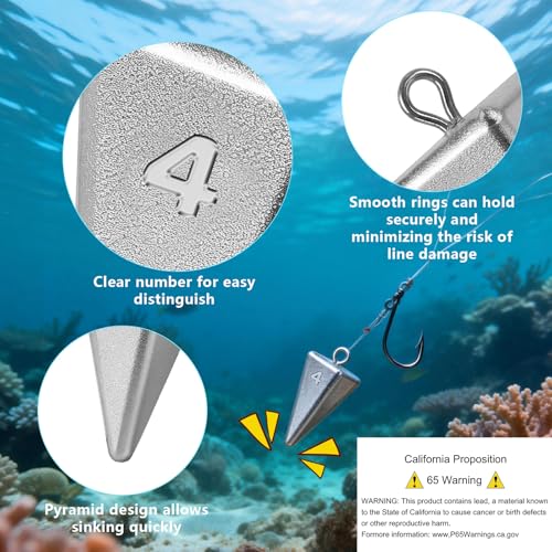 Pyramid Sinkers Fishing Weights Sinkers, Saltwater Fishing Weights Assortment Pyramid Weights for Surf Fishing - size: mixed-10pcs(1oz4pcs+2oz3pcs+3oz3pcs)