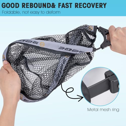 THKFISH Fly Fishing Landing Net, Foldable Landing Trout Net with ABS Handle,Rubber Coated Mesh Trout Net with Tackle Bag for Trout Bass Catch and Release, Portable Fly Fishing Gear,M/L - size: L-GREY