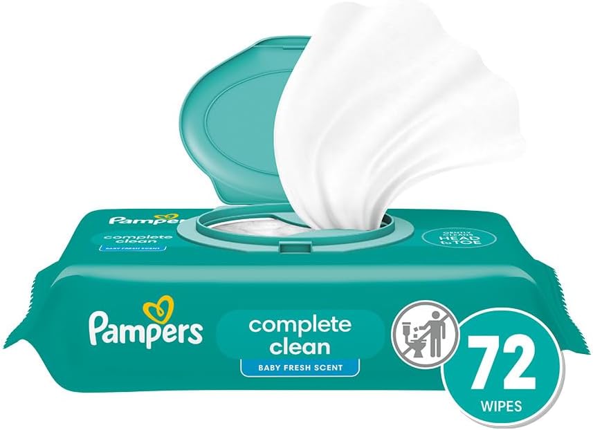 Pampers Baby Wipes, Complete Clean Baby Fresh Scented Wipe, Gently Cleans Head to Toe, 72 Total (1 Flip-Top Packs)
