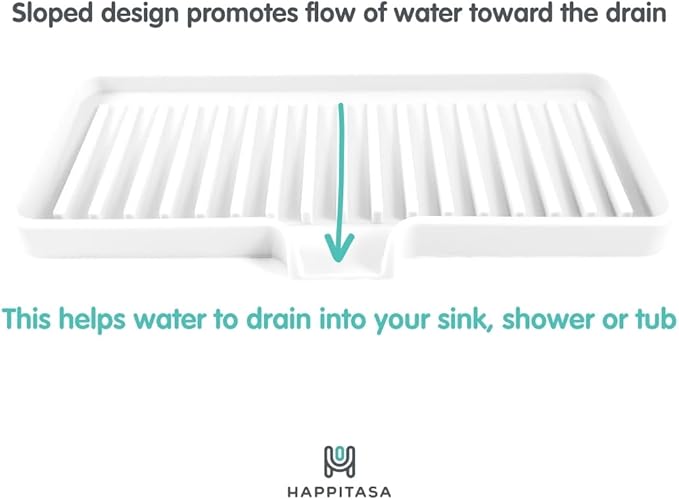 Silicone Soap Dish Tray and Sponge Holder with Drain Chute, Rectangular, Kitchen and Bathroom Sink Organizer (Light Grey, 9"x3.5")