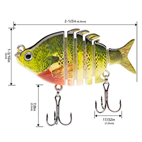 Bassdash SwimPanfish 0.34oz Hard Swimbaits Multi Jointed Topwater Trout Bass Fishing Crank Lure for Freshwater and Saltwater - color: Bluegill