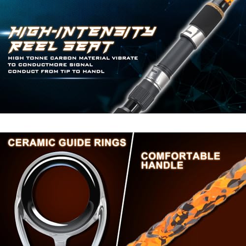 Sougayilang 3 Piece Surf Fishing Rod Combo Medium/Heavy Travel Spinning Rod with 4000/5000 Size Reel Baitfeeder Combo(9'/10'/11'12') - color: orange, size: 10ft-Spinning-3Pc-MH