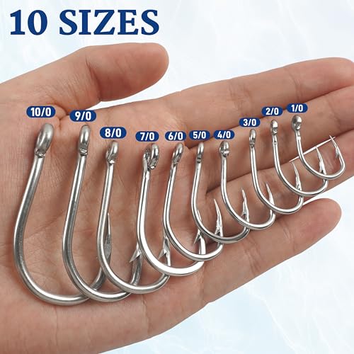 Fishing Live Bait Hooks, 35/50pcs Stainless Steel Fishing Hooks Inline Tuna Surf Fishing Circle Hooks Strong Sharp Saltwater Fishing Hooks 1/0-10/0 - size: 5/0-50pcs