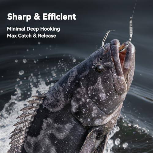 Circle Hooks with Line Groove,Big Game Heavy Duty 5X Strong Fishing Hooks,High Carbon Alloy Steel Live Bait Fish Hooks for Saltwater Freshwater Tuna, Marlin,Shark, Catfish Size 6/0-12/0 - size: 7/0_5pcs