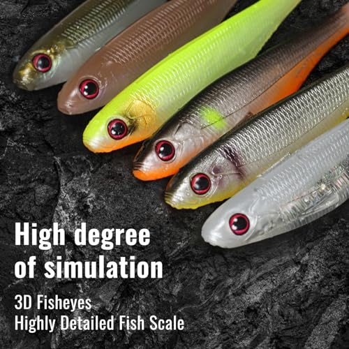 TRUSCEND Shadtale Easy Catch Soft Fishing Lures, Unique Vibration and Action for Various Rigs, Paddle Tail Swimbaits Trailer for Bass, Trout, Crappie, Walleye, Redfish, Saltwater & Freshwater Fishing - color: 6",12pcs,1oz