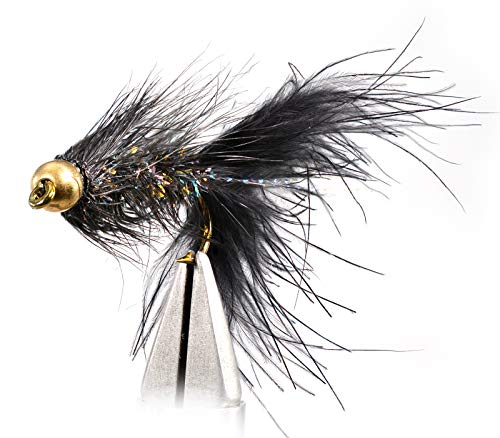 Woolly Bugger Crystal Black Bead Head Flies - Tied on Mustad Signature Fly Hooks use for Trout and More (12ct - Hooks #4-10) - style: Hook #6