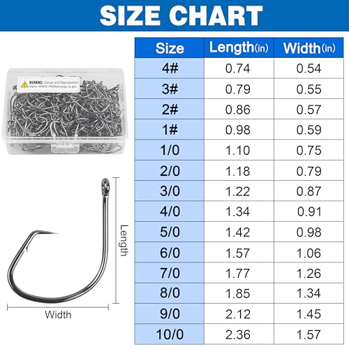 Circle Hooks Saltwater,100pcs Catfish Hooks Offset Circle Octopus Fishing Hooks High Carbon Steel 2X Strong Barbed Fishhooks for Bass Trout Freshwater Saltwater - size: 100pcs-10/0