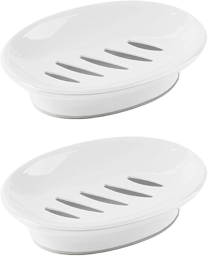WYOK 2-Pack Soap Dish with Drain Plastic Sponge Holder Easy Cleaning Soap Saver Tray Caddy Keep Dry Stop Mushy for Shower Bathroom Kitchen(White)